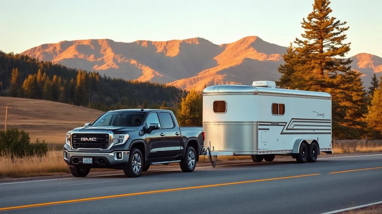 Truck and horse trailer on the road